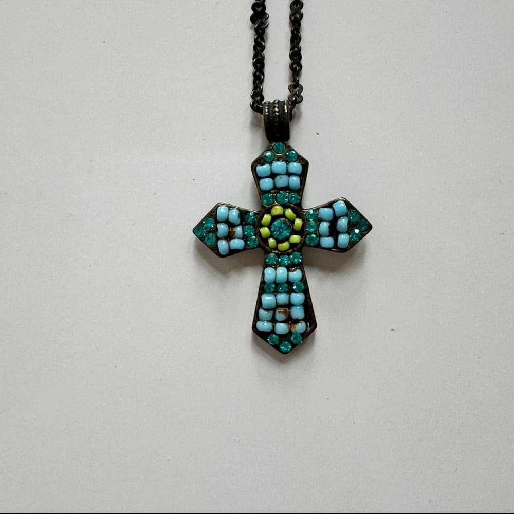 Beaded Cross Necklace in Turquoise